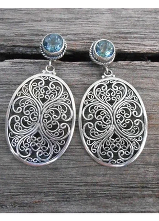 Різьблені сережки у  сріблястому стилі для жінок