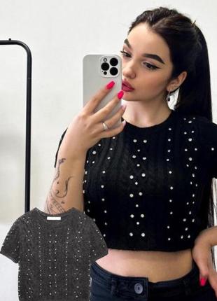 Топи в стилі зара, zara, кроп топ з камінцями, майки