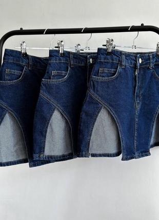 Джинсова спідниця з розрізами по боках , в стилі зара, zara, міні спідниця