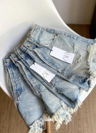 Джинсовые шорты зара, zara, с потертостями