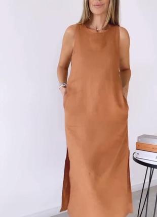 Жіночий літній лляний сарафан легкий льон з розрізами,женский летний лляной сарафан...