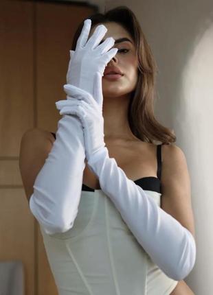 Винтажные длинные белые сатиновые/спандекс/стрейч перчатки выше локтя для фотосессии/образа/коспле/корпоратива