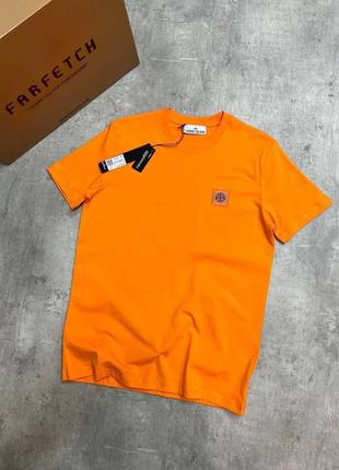 Чоловіча футболка stone island на весну у помаранчевому кольорі premium якості, стильна та зручна футболка на кожен день