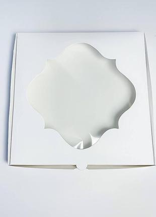 Коробка для печенья белая с фигурным окошком, 200*200*301 фото