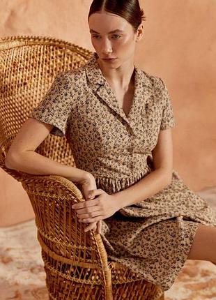 Платье-рубашка лён в цветочный принт vovk