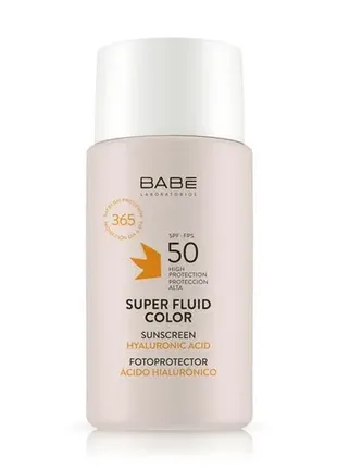 Сонцезахисний флюїд для обличчя babe laboratorios super fluid color spf 50 з відтінком, 50 мл