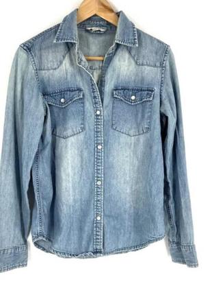 Р. 42-44/xs-s женская джинсовая рубашка на кнопках h&m подойдет для девочки-подростка