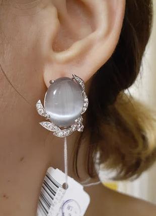 Срібні  сережки дзеркало з сірим улекситом