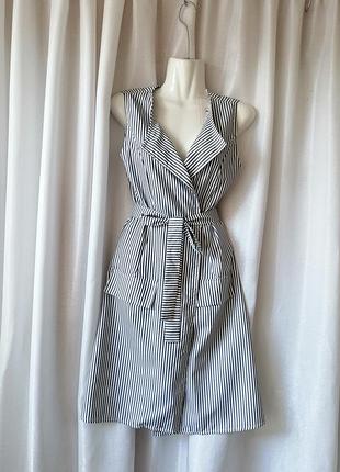 Лаття кардиган жилетка на запах з тонкої тканини в смужку з поясом накладні кишені обманки виміри пл