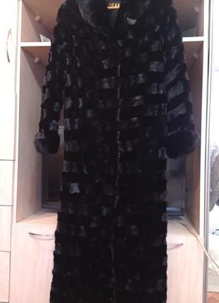 Брендова натуральна норкова шуба saga furs довга чорна (фото + відео)