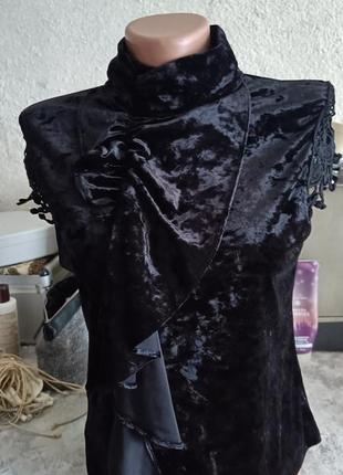 Блуза кофта с бантом бархатная и кружевом favori винтаж