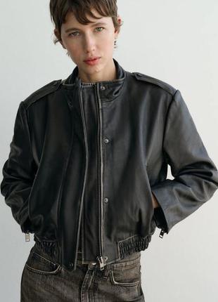 Натуральная кожа, куртка с потертостями оригинал zara