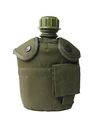 Фляга в чехле с подстаканником mil-tec olive 1l, тактическая фляга олива, фляга с кружкой для военных