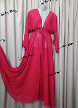 Довгий пляжний халат бордо з рукавами. на поясі.