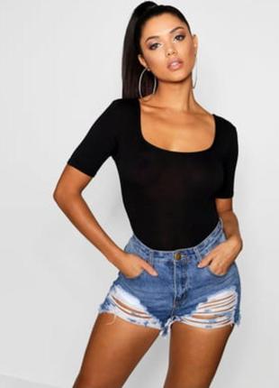 Чорне боді футболка з короткими рукавами, в рубчик, від river island