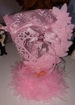 Подставка-мешочек для ювелирных изделий, футляр для подарка розовый+подарок2 фото