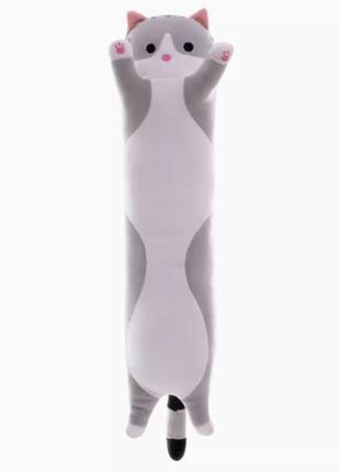 Мягкая игрушка плюшевая weber toys длинный кот батон котейка-подушка 50см серый