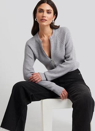 Серая шерстяная кофта вязаный свитер на молнии с замком теплая джемпер кардиган junker