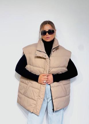 Об'ємний жилет оверсайз на екопуху, жіноча жилетка оверсайз на осінь, жилетка безрукавка демі, srs