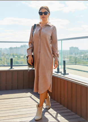 Сукня плаття сорочка міді, бежева вельвет легка, s