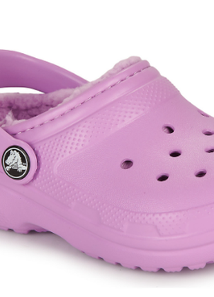 Crocs сабо на меху клоги утепленные крокс classic lined clogb pink