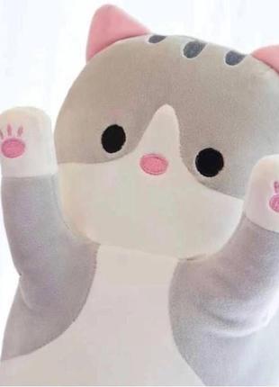 Мягкая игрушка плюшевая weber toys длинный кот батон котейка-подушка 70 см серый