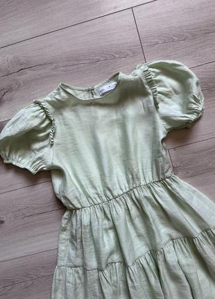 Ніжно оливкове ярусне плаття міді для дівчинки zara 10 років/140 см