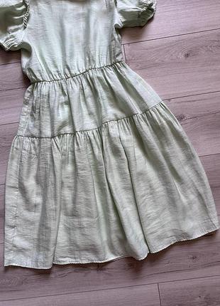 Ніжно оливкове ярусне плаття міді для дівчинки zara 10 років/140 см