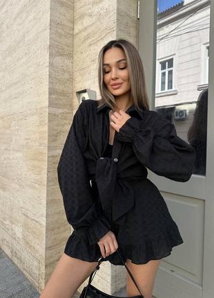 Женский костюм из плотной прошвы рубашка и шорты юбочка