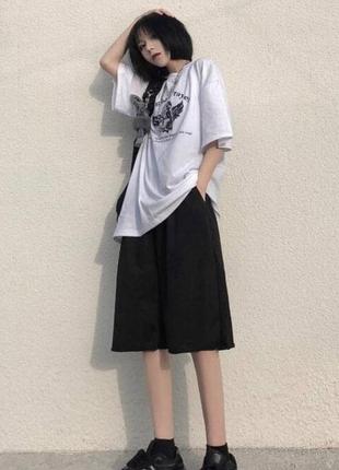 Шорти жіночі подовжені однотонні на високій посадці з кишенями вільного крою чорні сірі