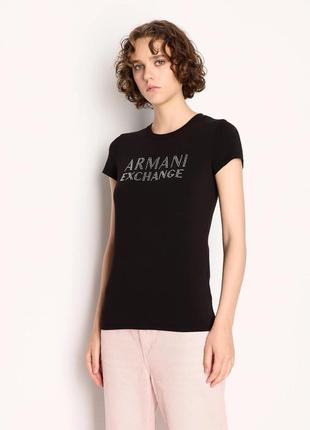 Женская футболка armani exchange со стразами1 фото