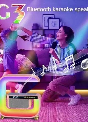 Нічний акумуляторний rgb g3 з бездротовою зарядкою 15w і bluetooth колонкою 3w настільна смарт лампа3 фото