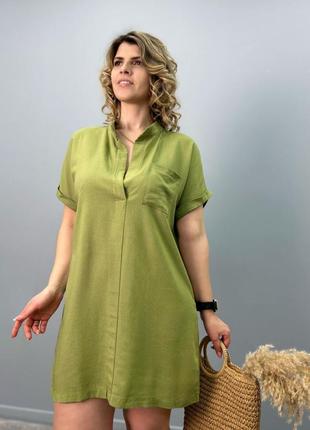 Женская льняная короткая туника короткое платье большого размера2 фото
