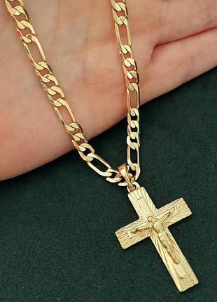 Позолочений набір: позолочений ланцюжок 60см і хрестик, позолота