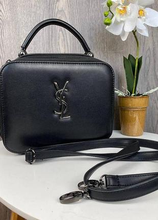 Женская мини сумочка клатч ysl черная экокожа, стильная сумка на плечо женккая маленькая сумка юсло
