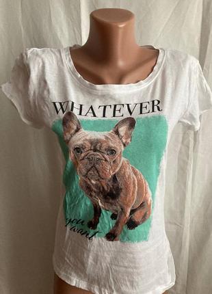 Футболка женская белая принт собачка
