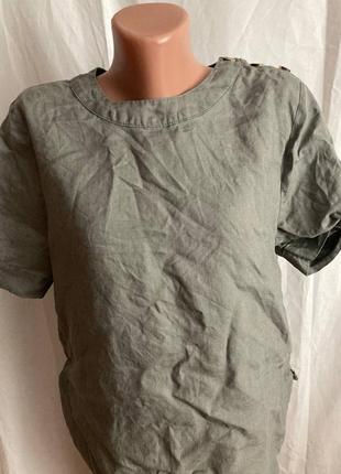 Рубашка с коротким рукавом, блуза женская 100% лен хаки