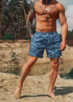 Пляжные шорты мужские купальные плавки с сеткой anchors синие2 фото