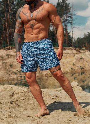 Пляжные шорты мужские купальные плавки с сеткой anchors синие4 фото