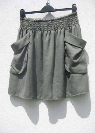 Лёгкая юбка серый хаки с большими карманами h&m1 фото
