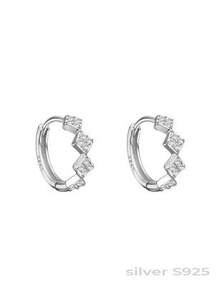 Серьги кольца серебро s925 с кристаллами