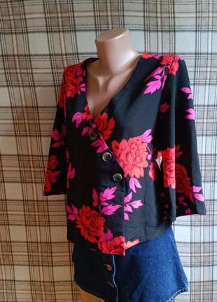 Шикарная черная блузка блуза с цветами 14/хл