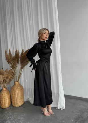 Вечірня преміальна чорна сукня міді з шовку армані 42 44 46 48 xs s m l4 фото