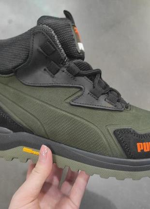 Мужские кроссовки зима puma термо кожаные оливковые р 43, 44, 45