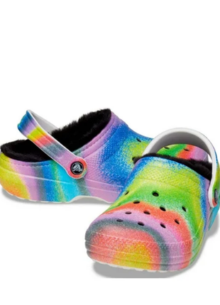 Crocs сабо на меху клоги утепленные крокс classic fur lined spray dye clog  white multi