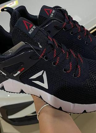 Мужские кроссовки new yike тёмно-синего цвета (текстиль и сеточка), 41-46р.