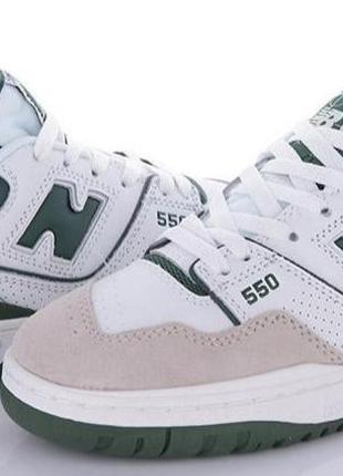 Жіночі підліткові кросівки стильні new balance 550 шкіряні білі з бежевим і чорним р 36, 37