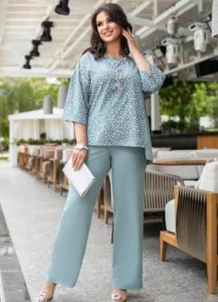 Костюм женский брючный блуза-софт и брюки большие размеры7 фото