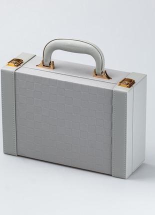 Шкатулка органайзер для украшений прямоугольная 27 х 18.5 х 9 с зеркальцем экокожа серая