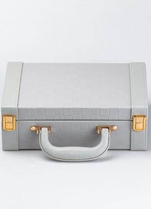 Шкатулка органайзер для украшений прямоугольная 27 х 18.5 х 9 с зеркальцем экокожа серая